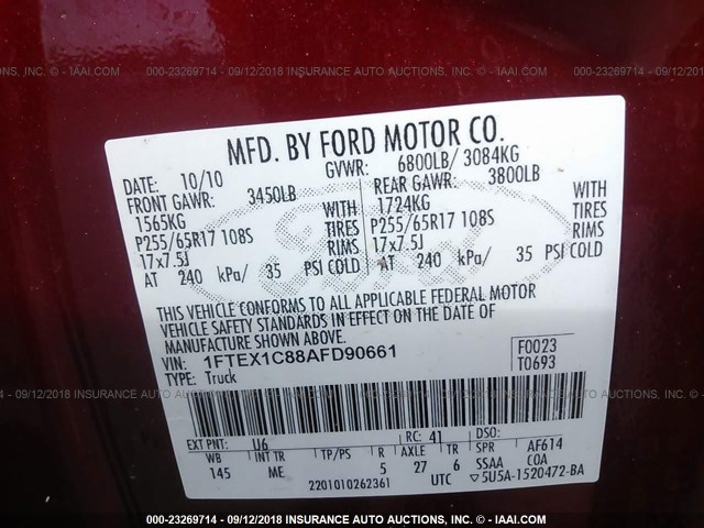 1FTEX1C88AFD90661 - 2010 FORD F150 SUPER CAB RED photo 9