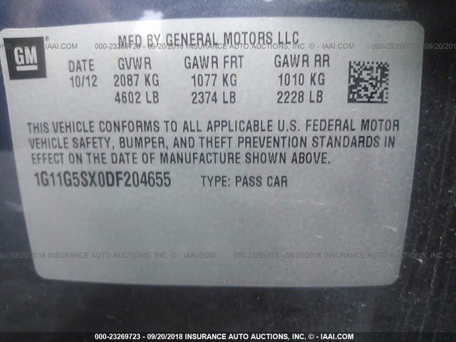 1G11G5SX0DF204655 - 2013 CHEVROLET MALIBU 3LT 蓝色 照片 9