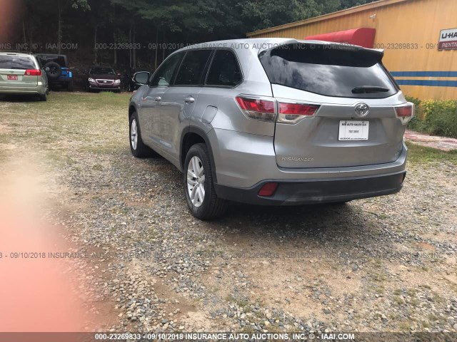 5TDZKRFH3FS069127 - 2015 TOYOTA HIGHLANDER SILVER photo 3