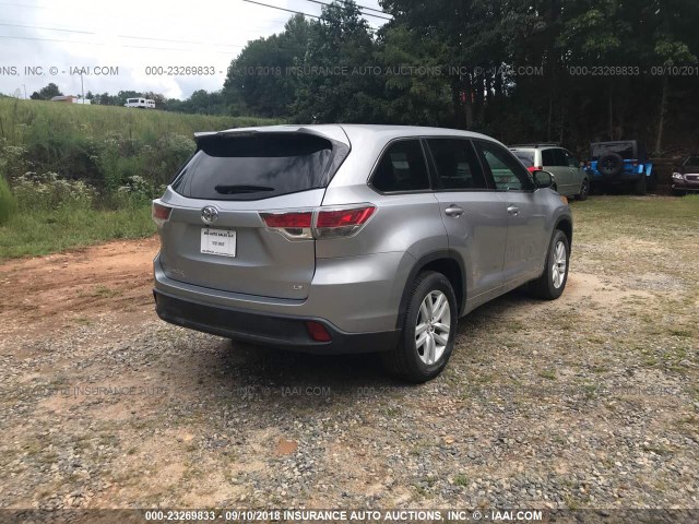 5TDZKRFH3FS069127 - 2015 TOYOTA HIGHLANDER SILVER photo 4