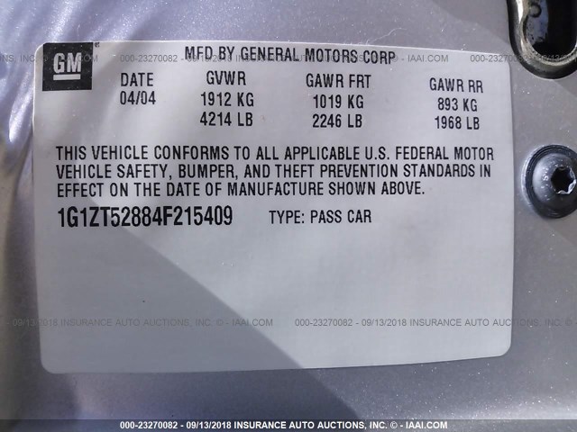 1G1ZT52884F215409 - 2004 CHEVROLET MALIBU LS 银色 照片 9