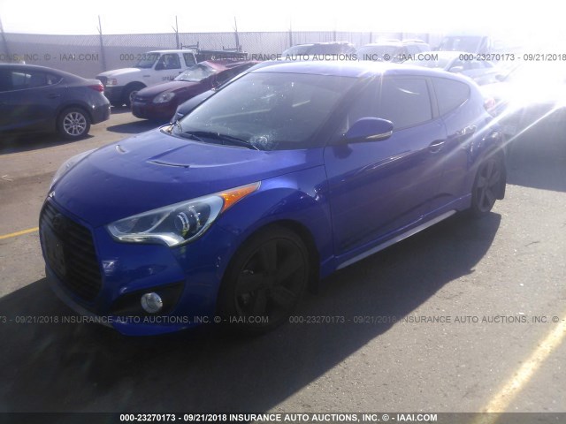 KMHTC6AE6FU222329 - 2015 HYUNDAI VELOSTER TURBO BLUE photo 2