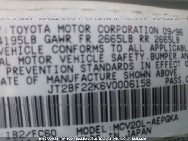 JT2BF22K6V0006158 - 1997 TOYOTA CAMRY LE/XLE 灰色 照片 9