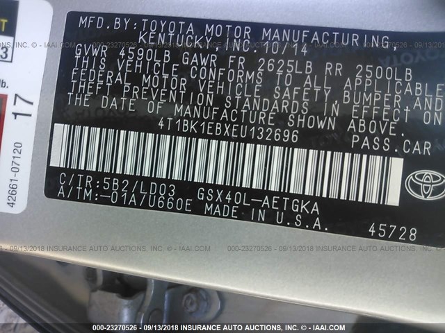 4T1BK1EBXEU132696 - 2014 TOYOTA AVALON PREMIUM/TOURING/LIMITED Champagne photo 9