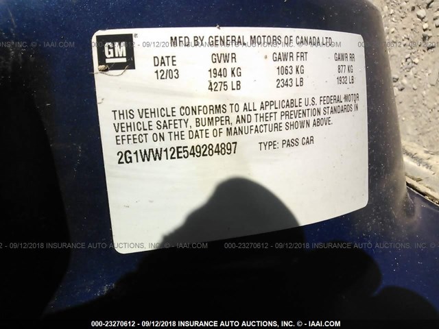 2G1WW12E549284897 - 2004 CHEVROLET MONTE CARLO LS ლურჯი ფოტო 9