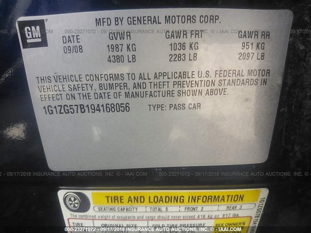 1G1ZG57B194168056 - 2009 CHEVROLET MALIBU LS Mavi foto 9