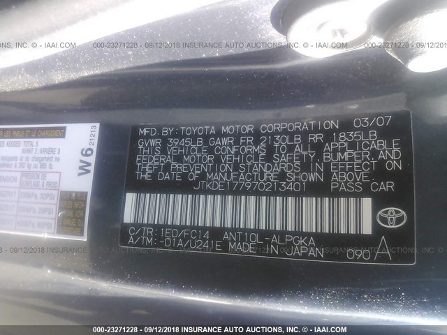 JTKDE177970213401 - 2007 TOYOTA SCION TC GRAY photo 9