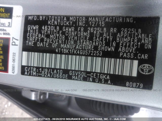 4T1BK1FK4GU572253 - 2016 TOYOTA CAMRY XSE/XLE SILVER photo 9