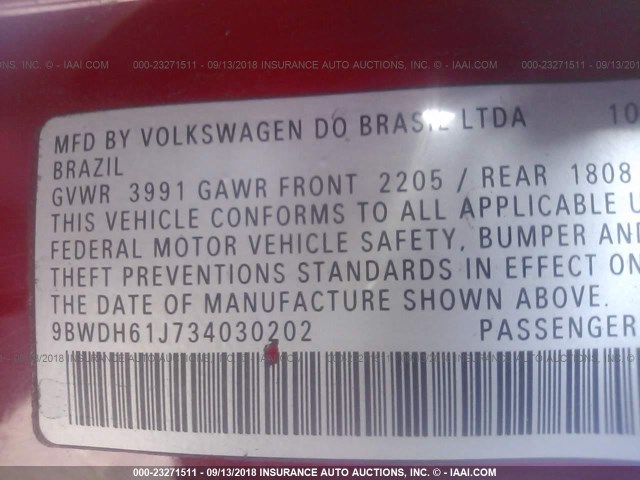 9BWDH61J734030202 - 2003 VOLKSWAGEN GTI VR6 RED photo 9