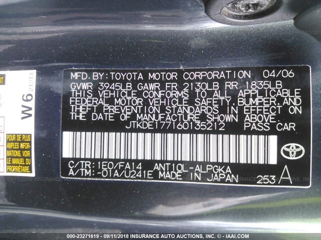 JTKDE177160135212 - 2006 TOYOTA SCION TC 灰色 照片 9