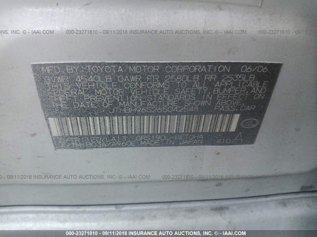 JTHBH96S265042548 - 2006 LEXUS GS GENERATION 200 300 SILVER photo 9