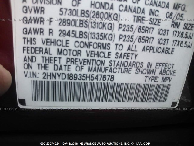 2HNYD18935H547678 - 2005 ACURA MDX TOURING RED photo 9