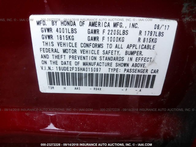 19UDE2F35HA015097 - 2017 ACURA ILX WATCH PLUS RED photo 9