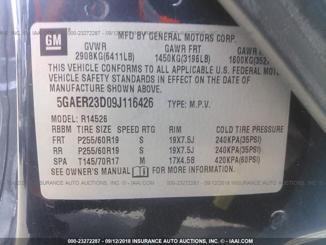 5GAER23D09J116426 - 2009 BUICK ENCLAVE CXL 蓝色 照片 8