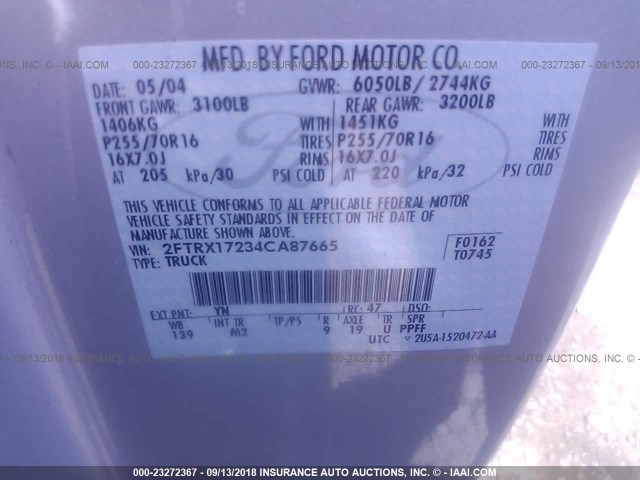 2FTRX17234CA87665 - 2004 FORD F-150 HERITAGE CLASSIC SILVER photo 9