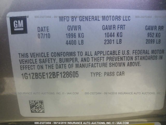 1G1ZB5E12BF128605 - 2011 CHEVROLET MALIBU LS Boz foto 9