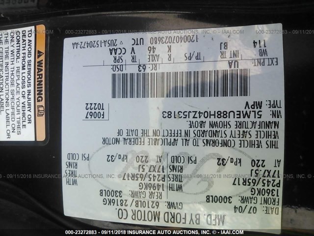 5LMEU88H04ZJ53183 - 2004 LINCOLN AVIATOR 黑色 照片 9