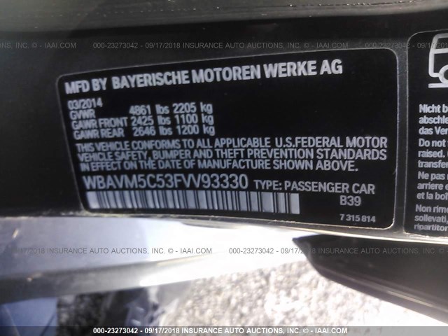 WBAVM5C53FVV93330 - 2015 BMW X1 XDRIVE35I GRAY photo 9