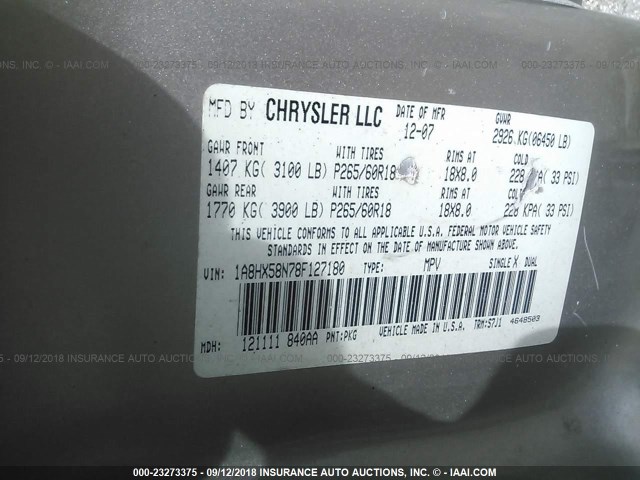 1A8HX58N78F127180 - 2008 CHRYSLER ASPEN LIMITED Or photo 9