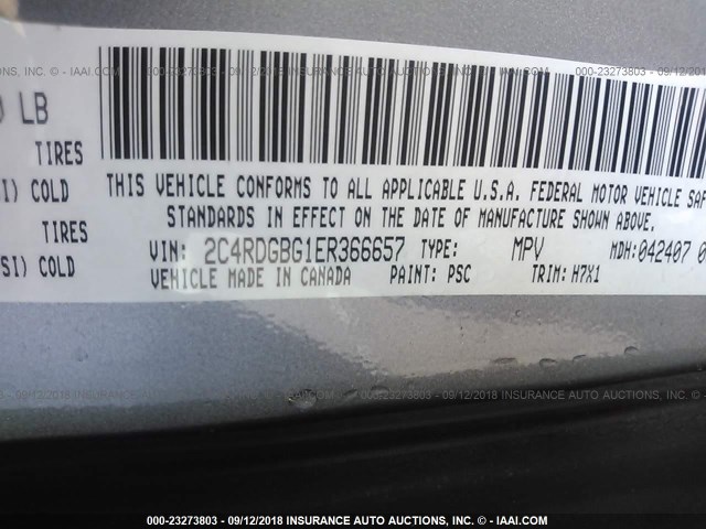 2C4RDGBG1ER366657 - 2014 DODGE GRAND CARAVAN SE SILVER photo 9