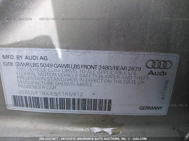 WAUVF78KX9A145912 - 2009 AUDI A4 2.0T AVANT QUATTRO TAN photo 9