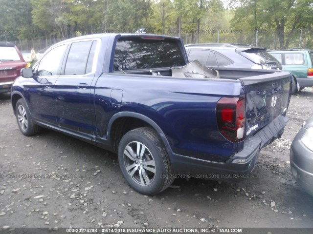 5FPYK3F47HB016340 - 2017 HONDA RIDGELINE RTS BLUE photo 3