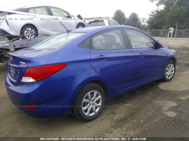 KMHCT4AEXEU659446 - 2014 HYUNDAI ACCENT GLS/GS BLUE photo 4