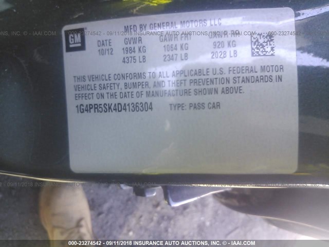 1G4PR5SK4D4136304 - 2013 BUICK VERANO CONVENIENCE GRAY photo 9