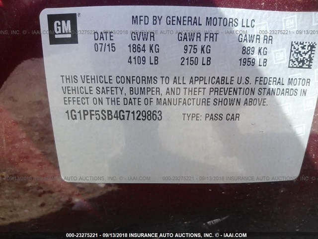 1G1PF5SB4G7129863 - 2016 CHEVROLET CRUZE LIMITED LT MAROON photo 9