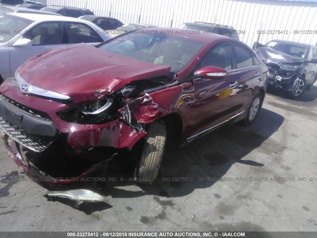 KMHEC4A46FA119109 - 2015 HYUNDAI SONATA HYBRID/LIMITED MAROON photo 2