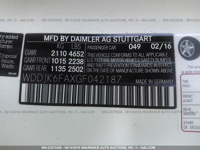 WDDJK6FAXGF042187 - 2016 MERCEDES-BENZ SL 400 WHITE photo 9