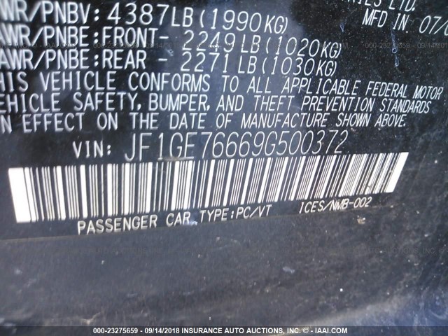 JF1GE76669G500372 - 2009 SUBARU IMPREZA WRX GRAY photo 9