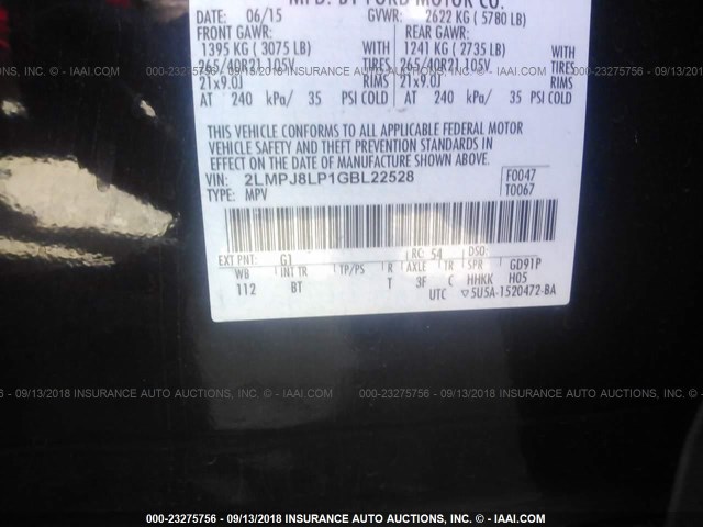 2LMPJ8LP1GBL22528 - 2016 LINCOLN MKX RESERVE Qara foto 9