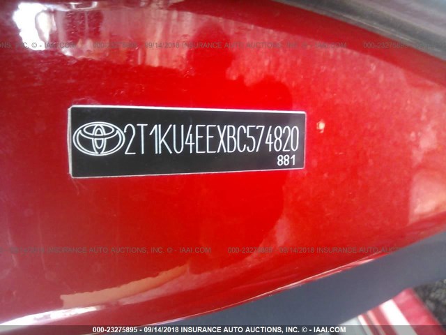 2T1KU4EEXBC574820 - 2011 TOYOTA COROLLA MATRIX  RED photo 9