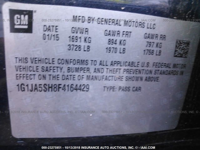 1G1JA5SH8F4164429 - 2015 CHEVROLET SONIC LS 蓝色 照片 9