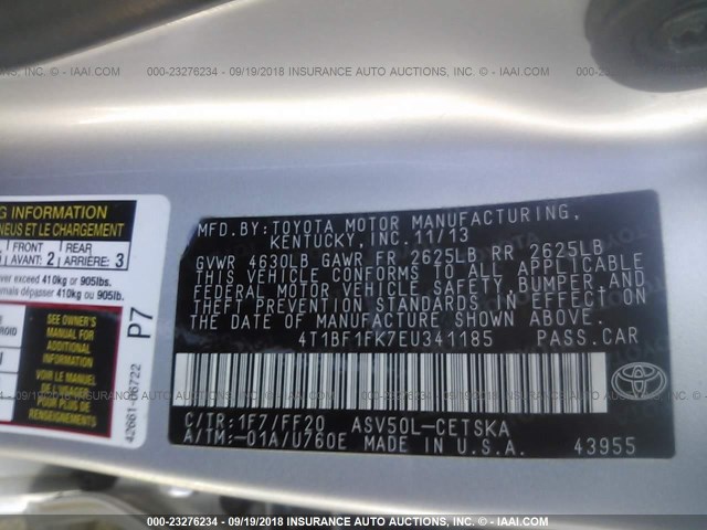 4T1BF1FK7EU341185 - 2014 TOYOTA CAMRY L/SE/LE/XLE Gümüş foto 9