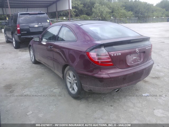 WDBRN47J52A358172 - 2002 MERCEDES-BENZ C 230K SPORT COUPE MAROON photo 3