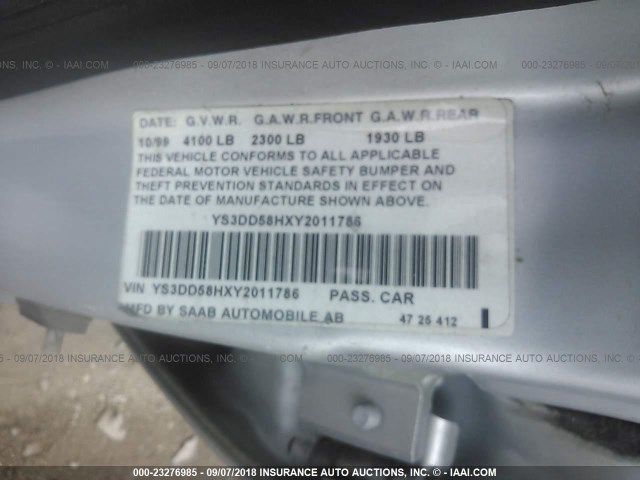 YS3DD58HXY2011786 - 2000 SAAB 9-3 SILVER photo 9