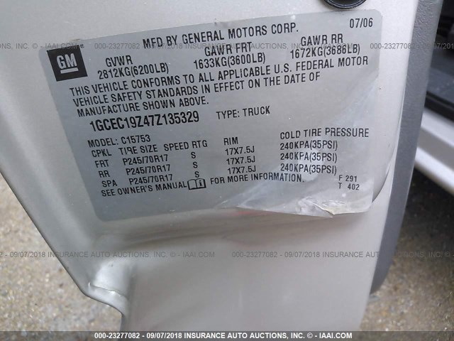 1GCEC19Z47Z135329 - 2007 CHEVROLET SILVERADO C1500 CLASSIC GRAY photo 9