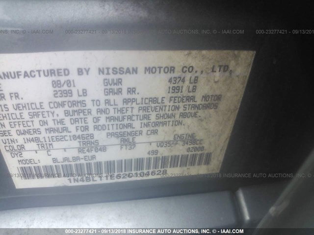 1N4BL11E62C104628 - 2002 NISSAN ALTIMA SE GREEN photo 9