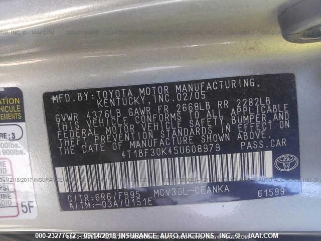 4T1BF30K45U608979 - 2005 TOYOTA CAMRY LE/XLE/SE BROWN photo 9