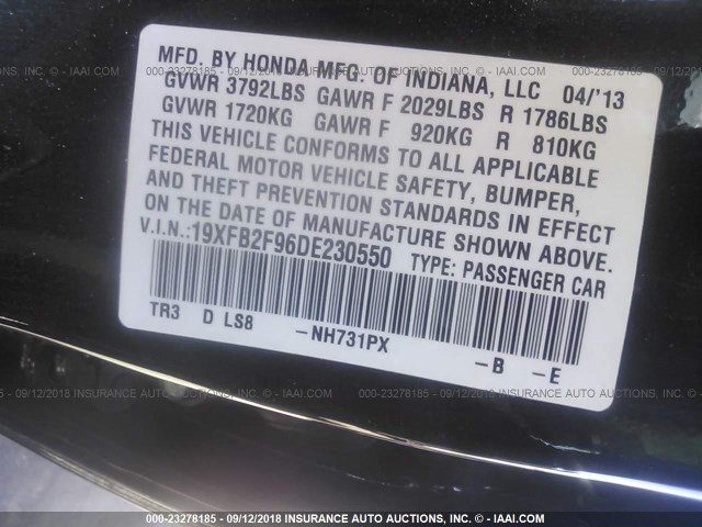 19XFB2F96DE230550 - 2013 HONDA CIVIC EXL 黑色 照片 9