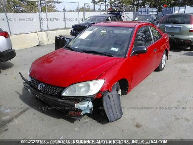 1HGEM22114L048205 - 2004 HONDA CIVIC DX VP RED photo 2