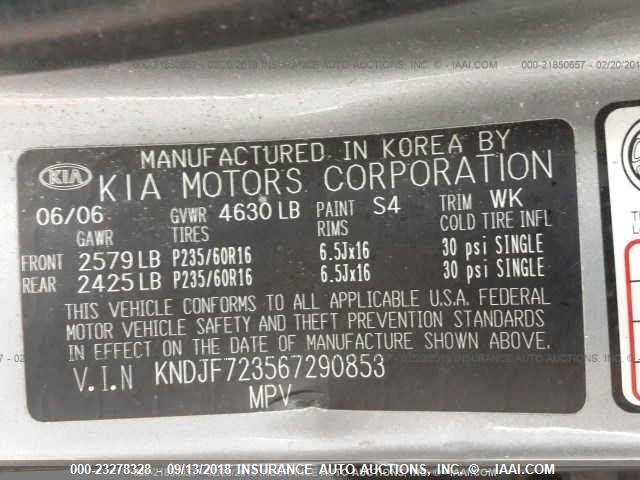 KNDJF723567290853 - 2006 KIA NEW SPORTAGE  GRAY photo 9