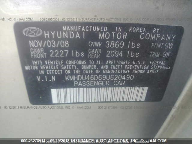 KMHDU46D69U620490 - 2009 HYUNDAI ELANTRA GLS/SE GOLD photo 9