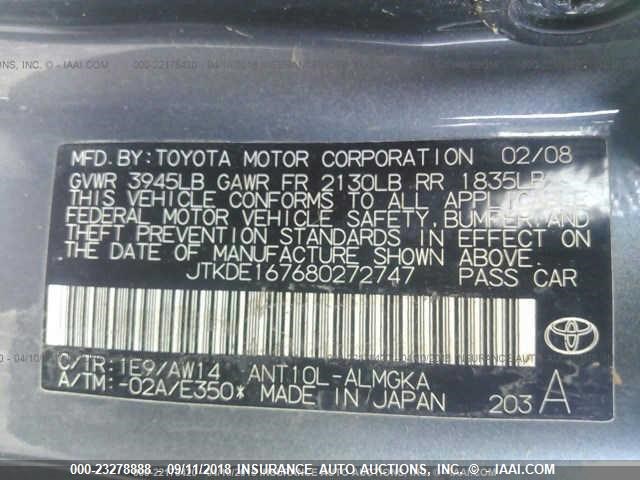JTKDE167680272747 - 2008 TOYOTA SCION TC 灰色 照片 9