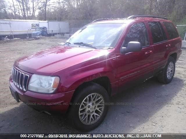 1J8GW58N22C289726 - 2002 JEEP GRAND CHEROKEE LIMITED RED photo 2