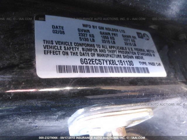 6G2EC57YX8L151130 - 2008 PONTIAC G8 GT BLACK photo 9