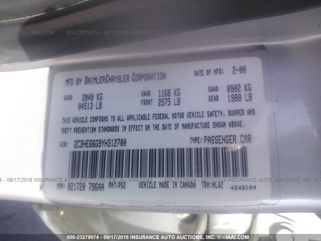 2C3HE66G9YH312700 - 2000 CHRYSLER 300M SILVER photo 9