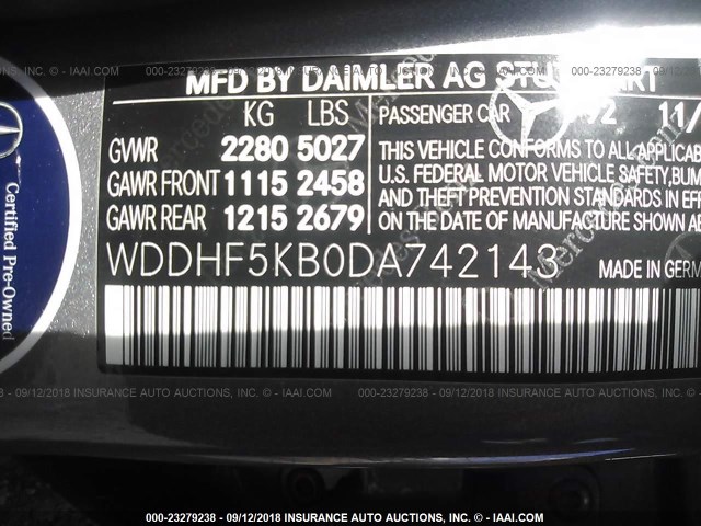 WDDHF5KB0DA742143 - 2013 MERCEDES-BENZ E 350 GRAY photo 9